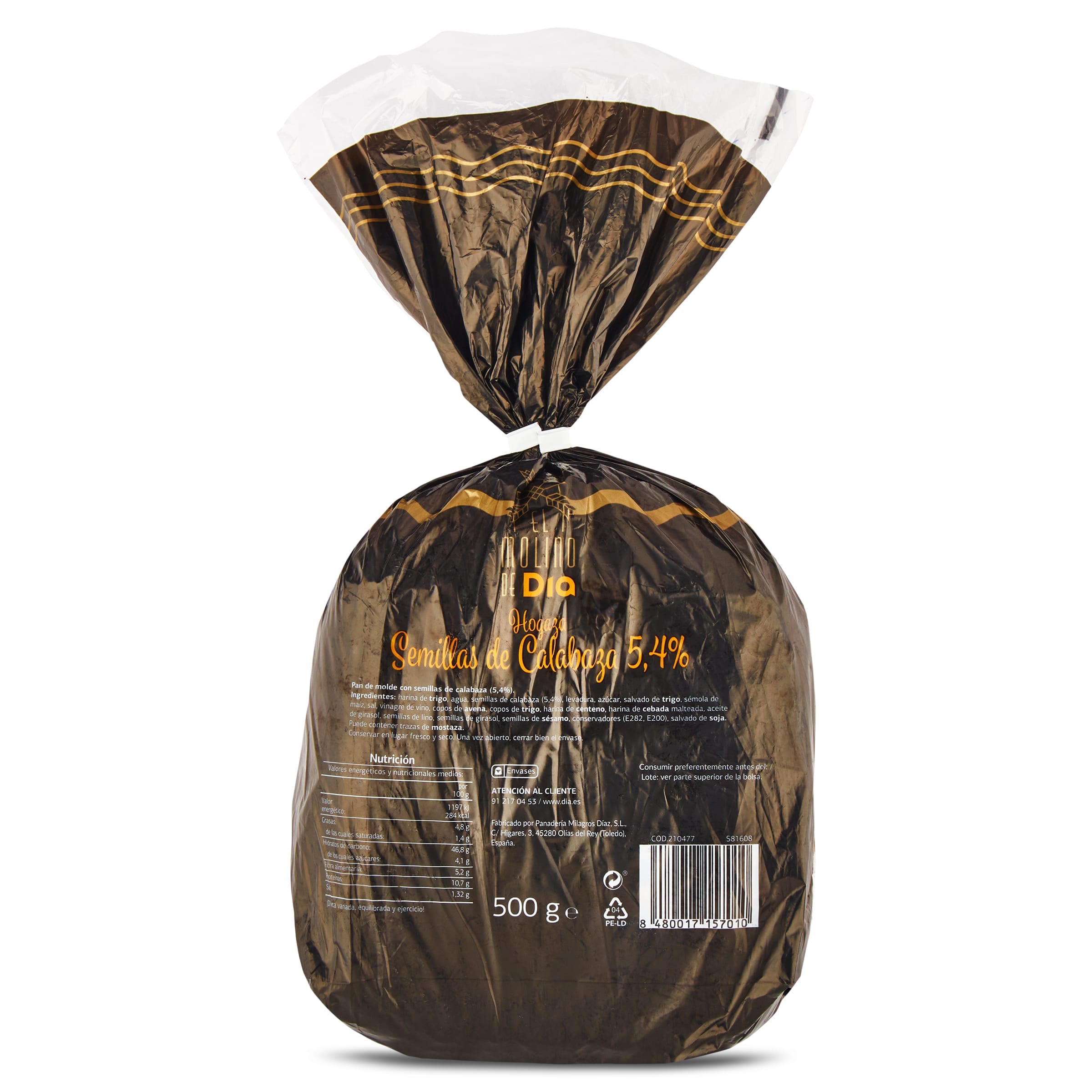 Hogaza con pipas de calabaza El Molino de Dia 500 g