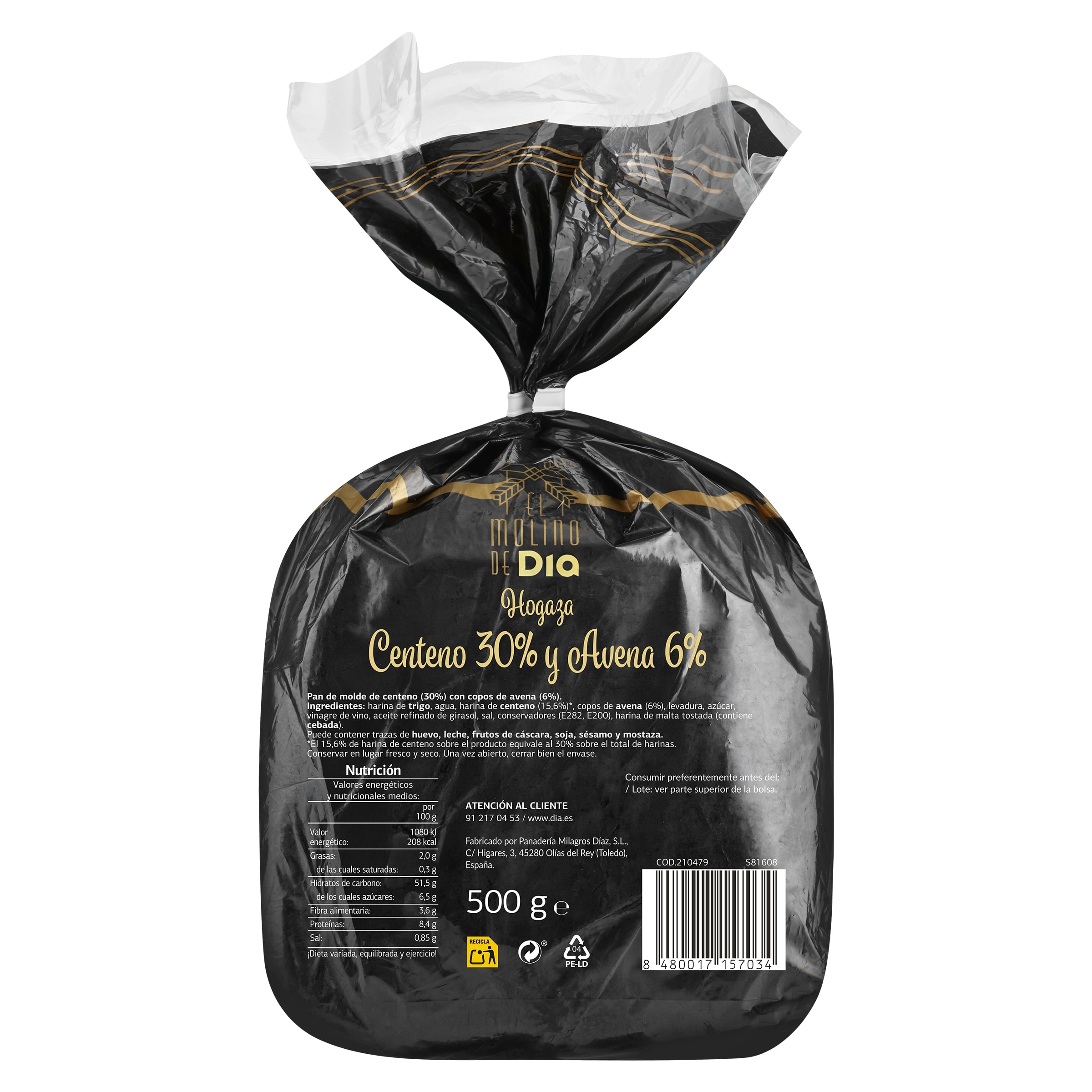 Hogaza de centeno y avena El Molino de Dia 500 g