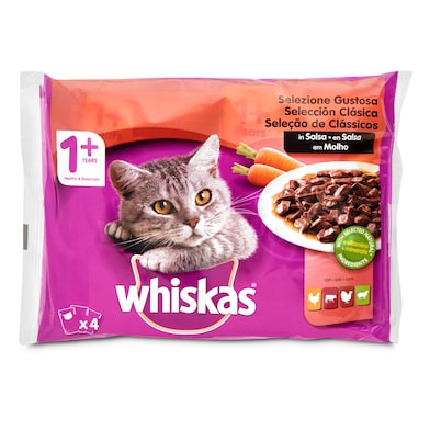 Alimento para gatos en salsa selección de carnes Whiskas bolsa 400 g-0
