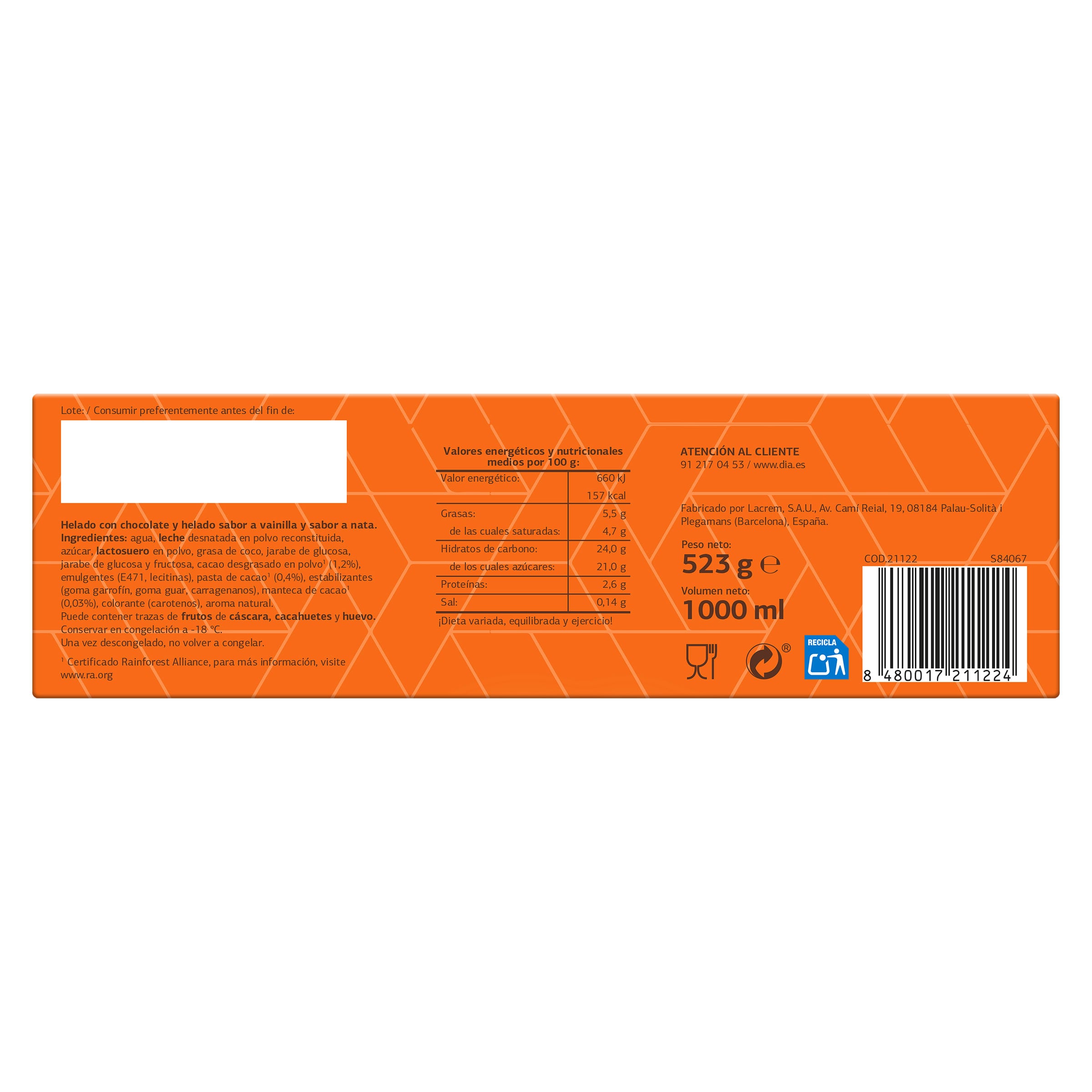 Helado corte tres sabores Dia Temptation 523 g
