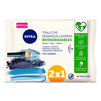 Toallitas desmaquilladoras tres en uno piel normal Nivea bolsa 40 unidades-0