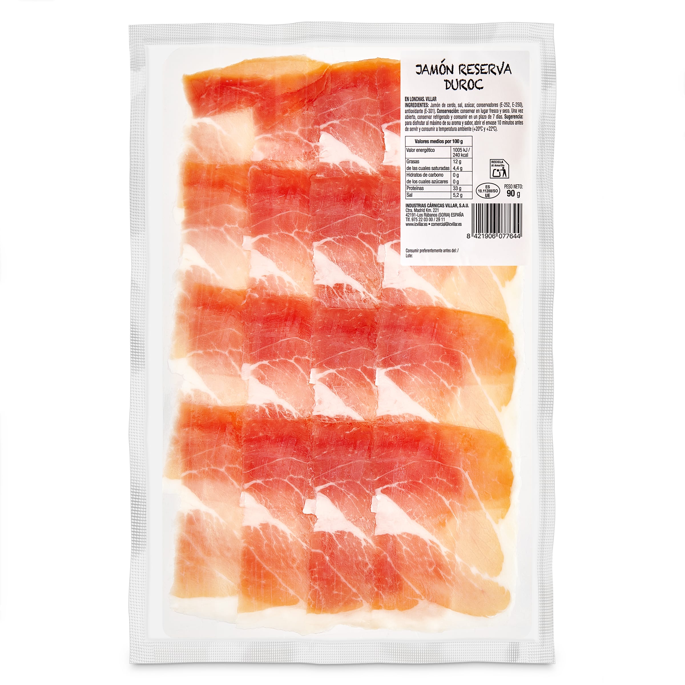 Jamón reserva duroc Villar sobre 90 g