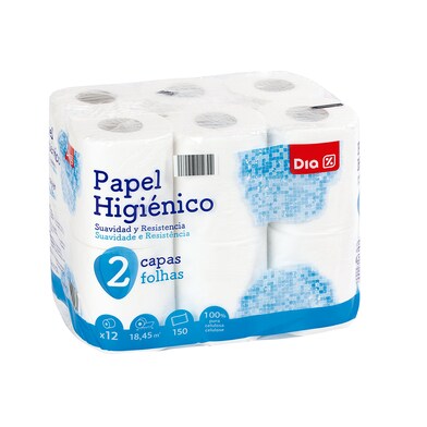 Papel higiénico blanco 2 capas Dia bolsa 12 unidades-0