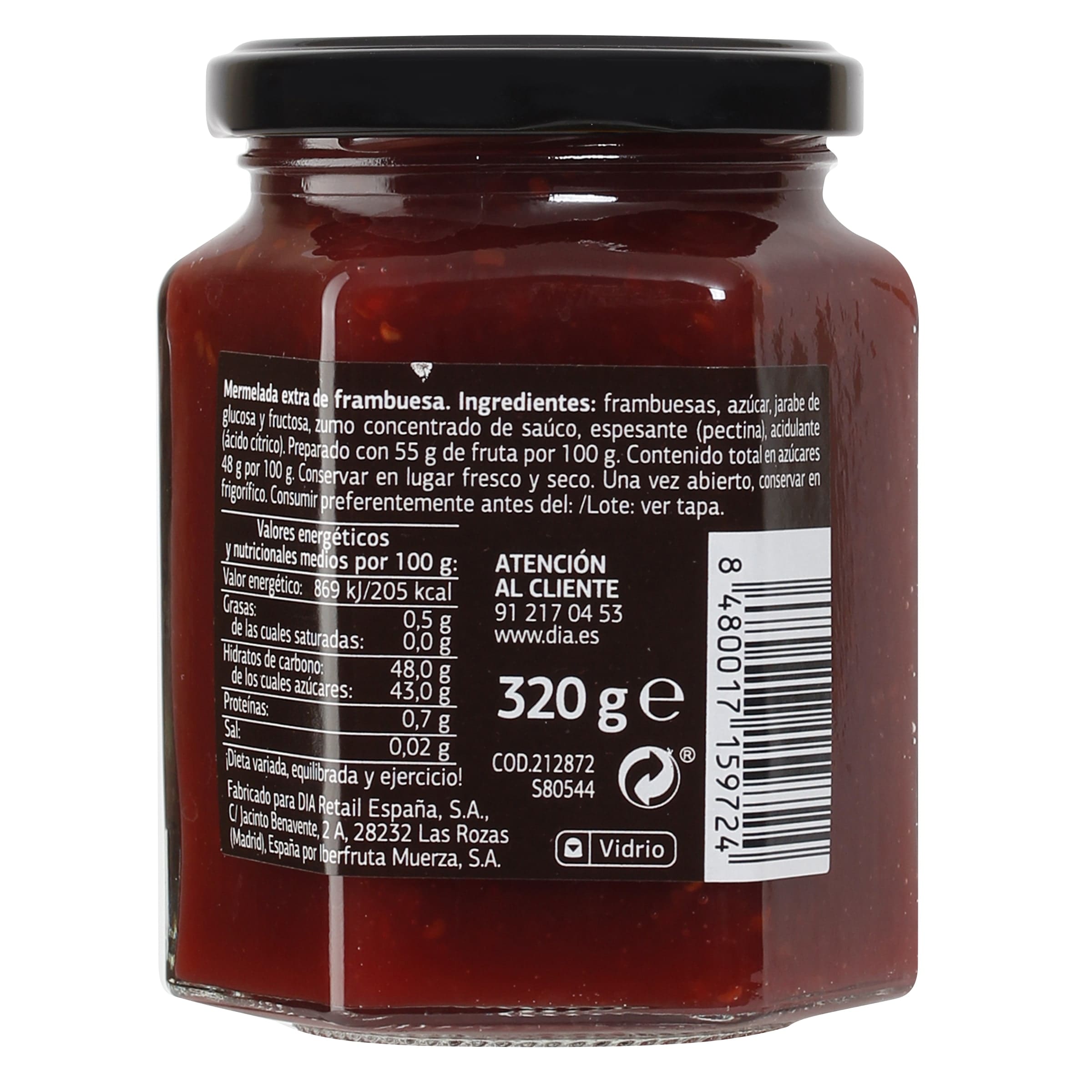 Mermelada de frambuesa extra Dia Fruticampo 320 g