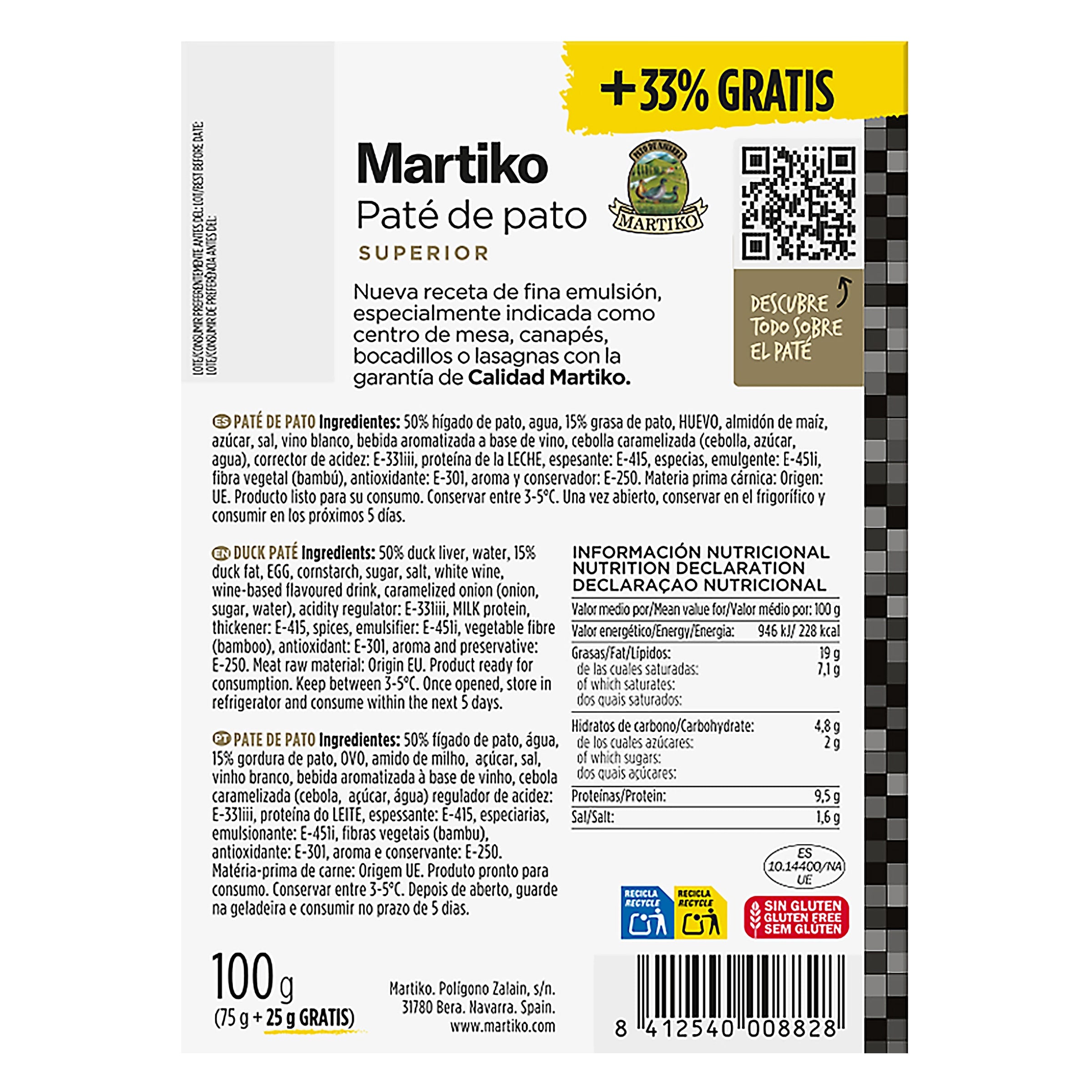 Paté de pato superior Martiko 75 g
