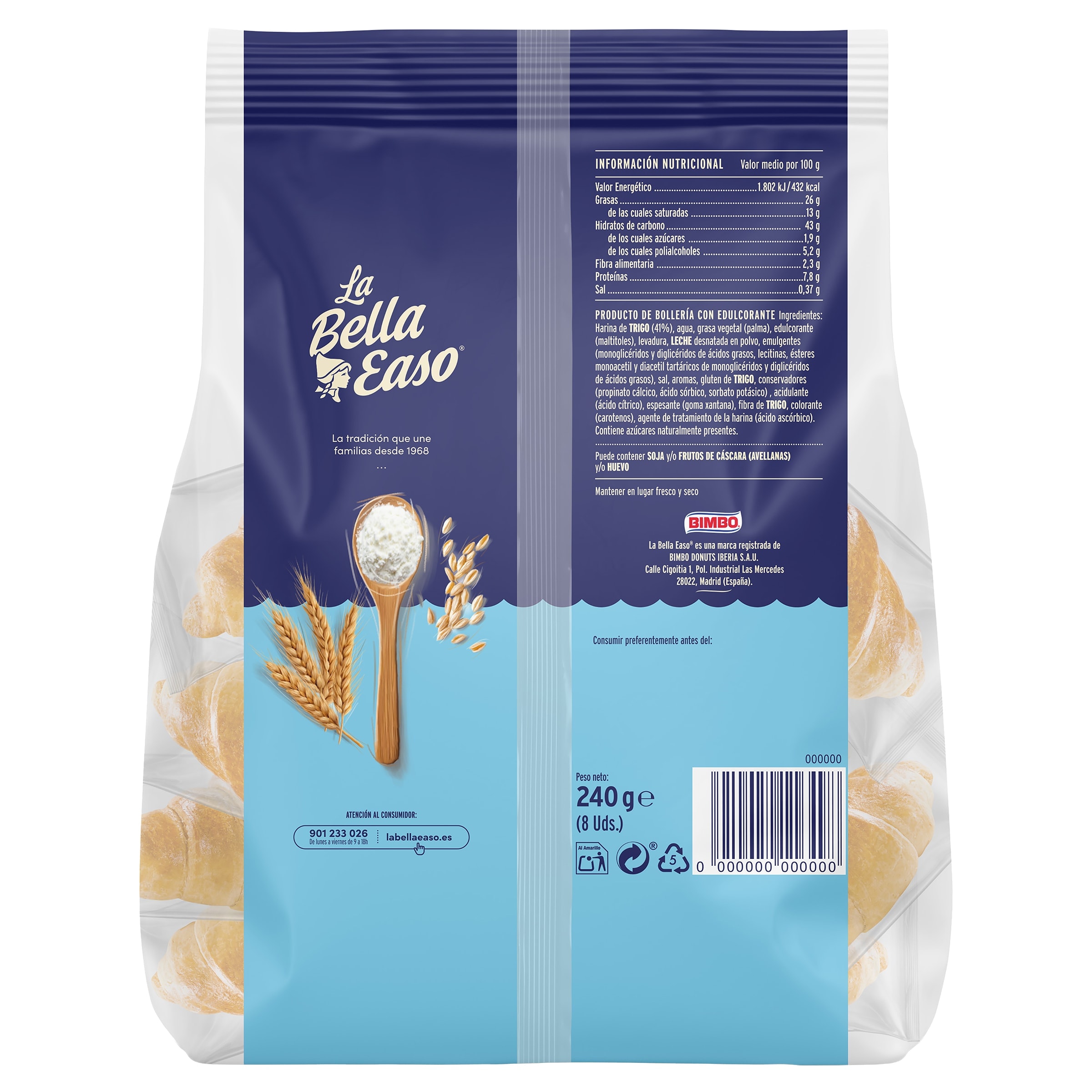 Croissants 0% azúcar añadido La bella easo 240 g