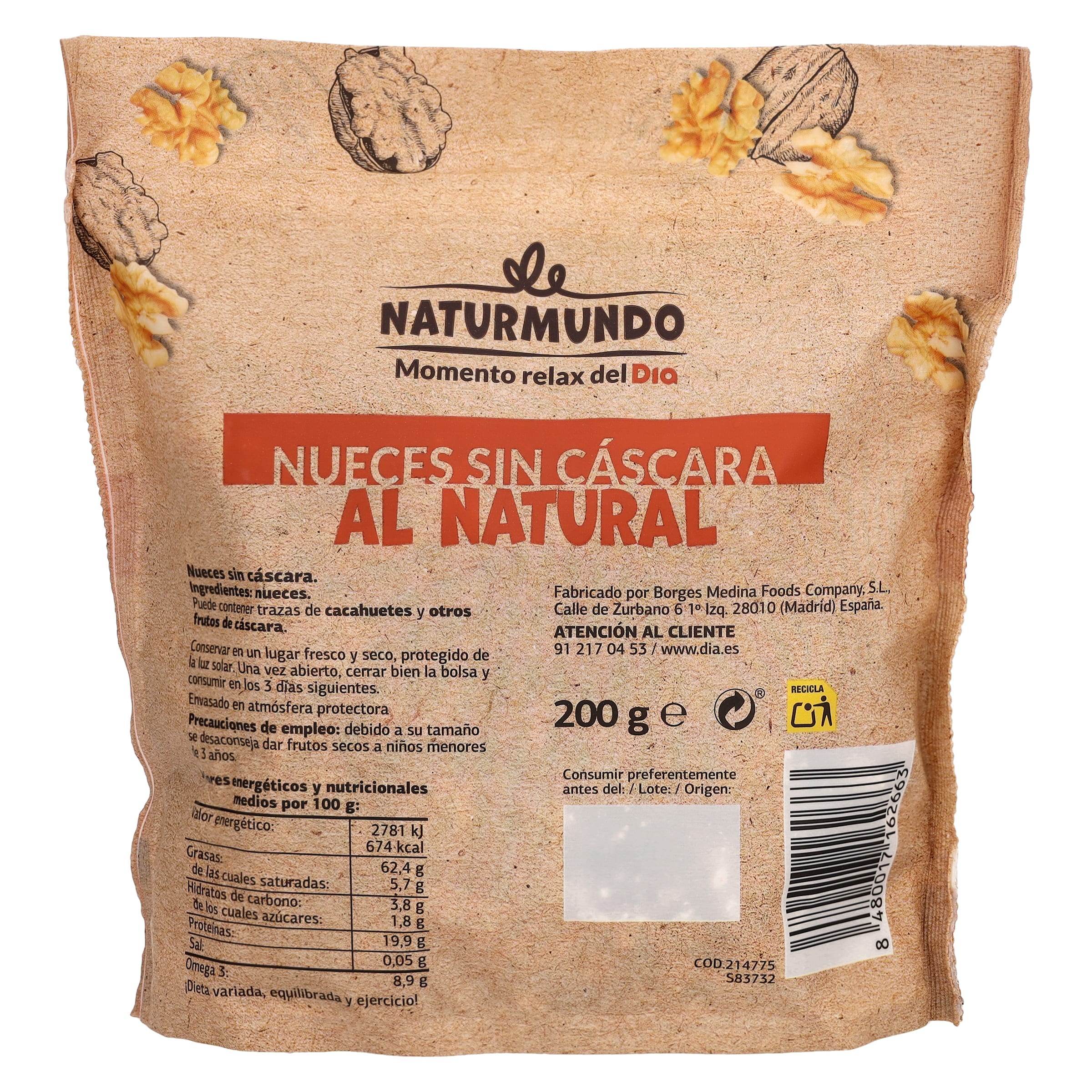 Nueces peladas al natural Dia Naturmundo 200 g