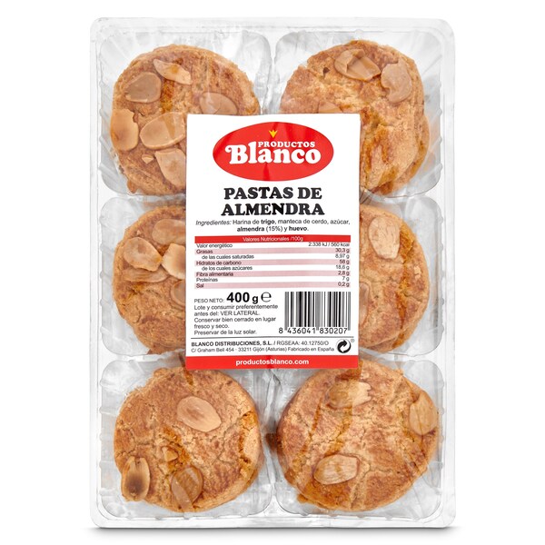 Pastas Artesanas de Almendras Blanco 400 Gr.
