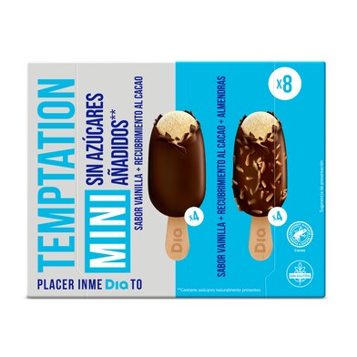 Helado mini bombón cláscio y almendrado sin azúcar TEMPTATION CAJA 288 GR-1 Helado mini bombón cláscio y almendrado sin azúcar TEMPTATION CAJA 288 GR-1