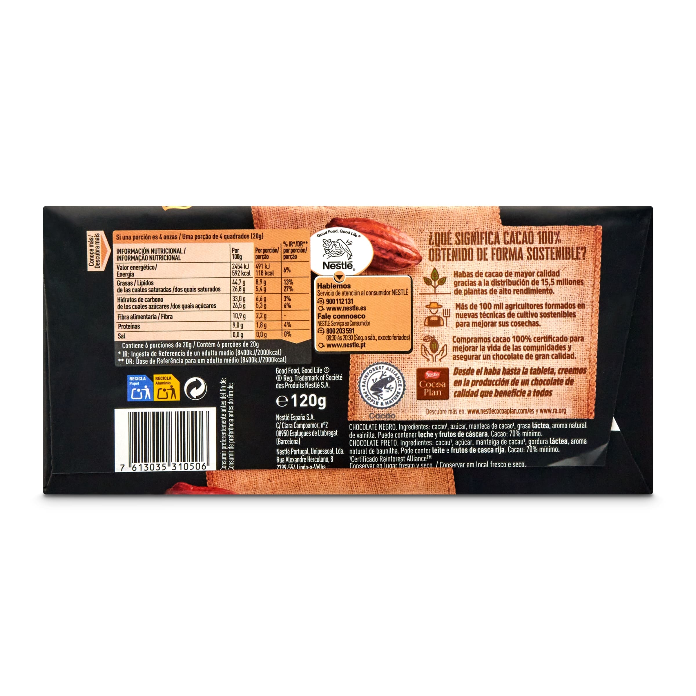 Chocolate negro 70% cacao Nestlé 120 g