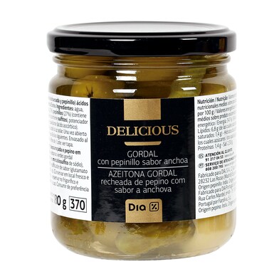 Aceitunas gordal con pepinillo Dia Delicious frasco 0.18 kg-0 Aceitunas gordal con pepinillo Dia Delicious frasco 0.18 kg-0