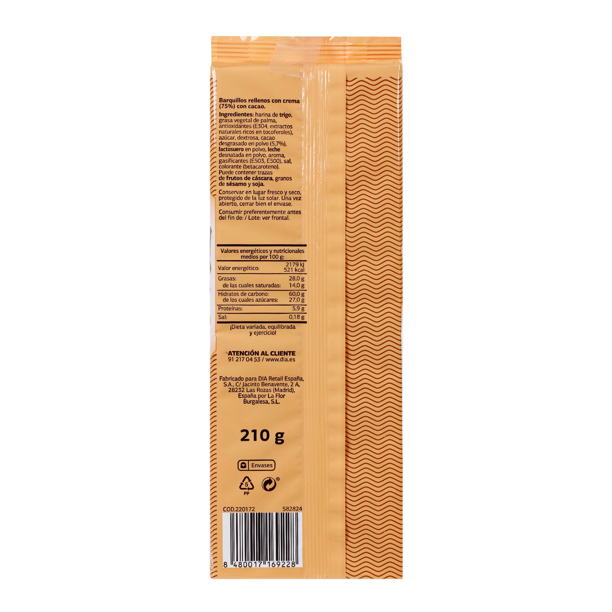 Barquillos rellenos de cacao Galleteca de Dia 210 g