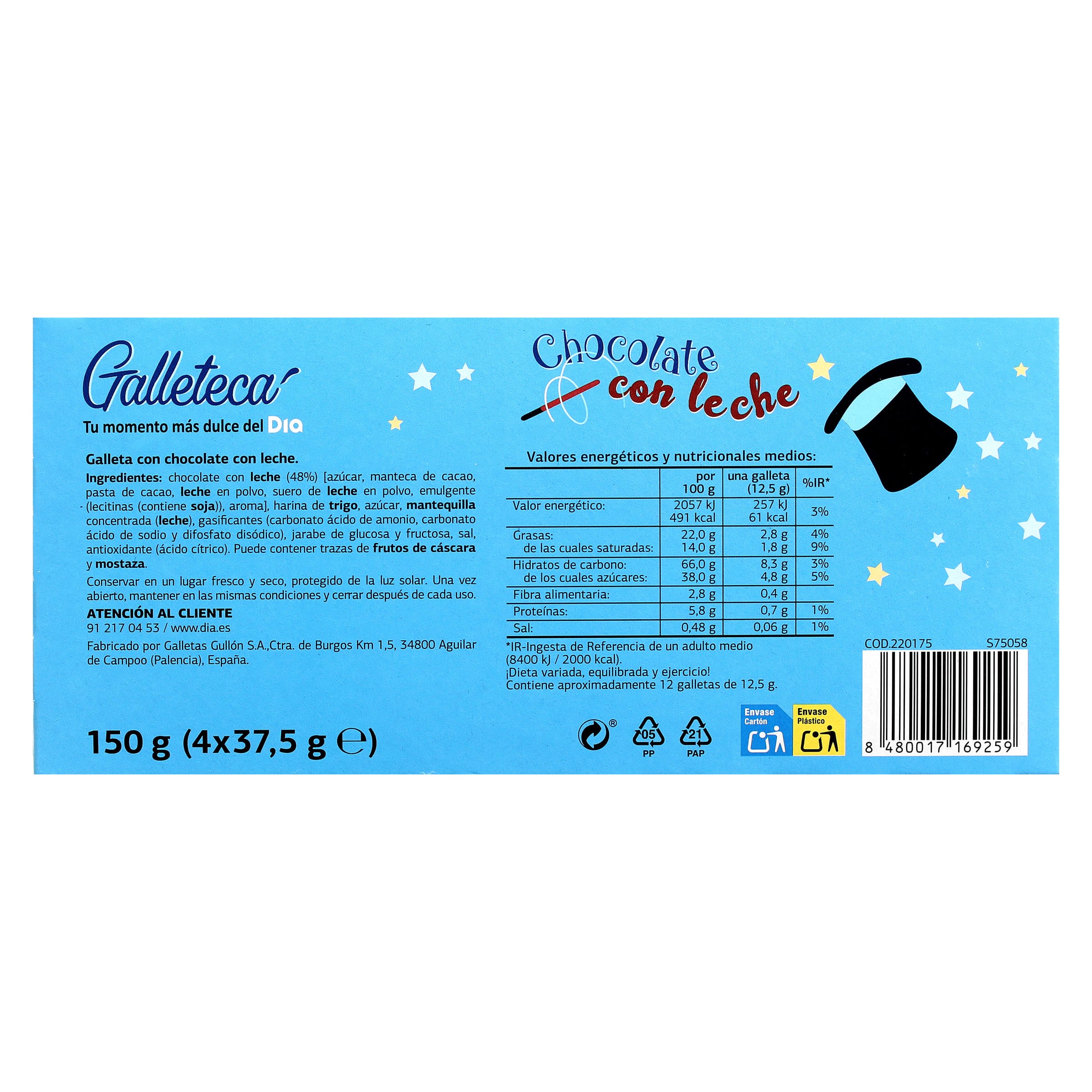 Galletas cubiertas de chocolate con leche Galleteca de Dia 150 g