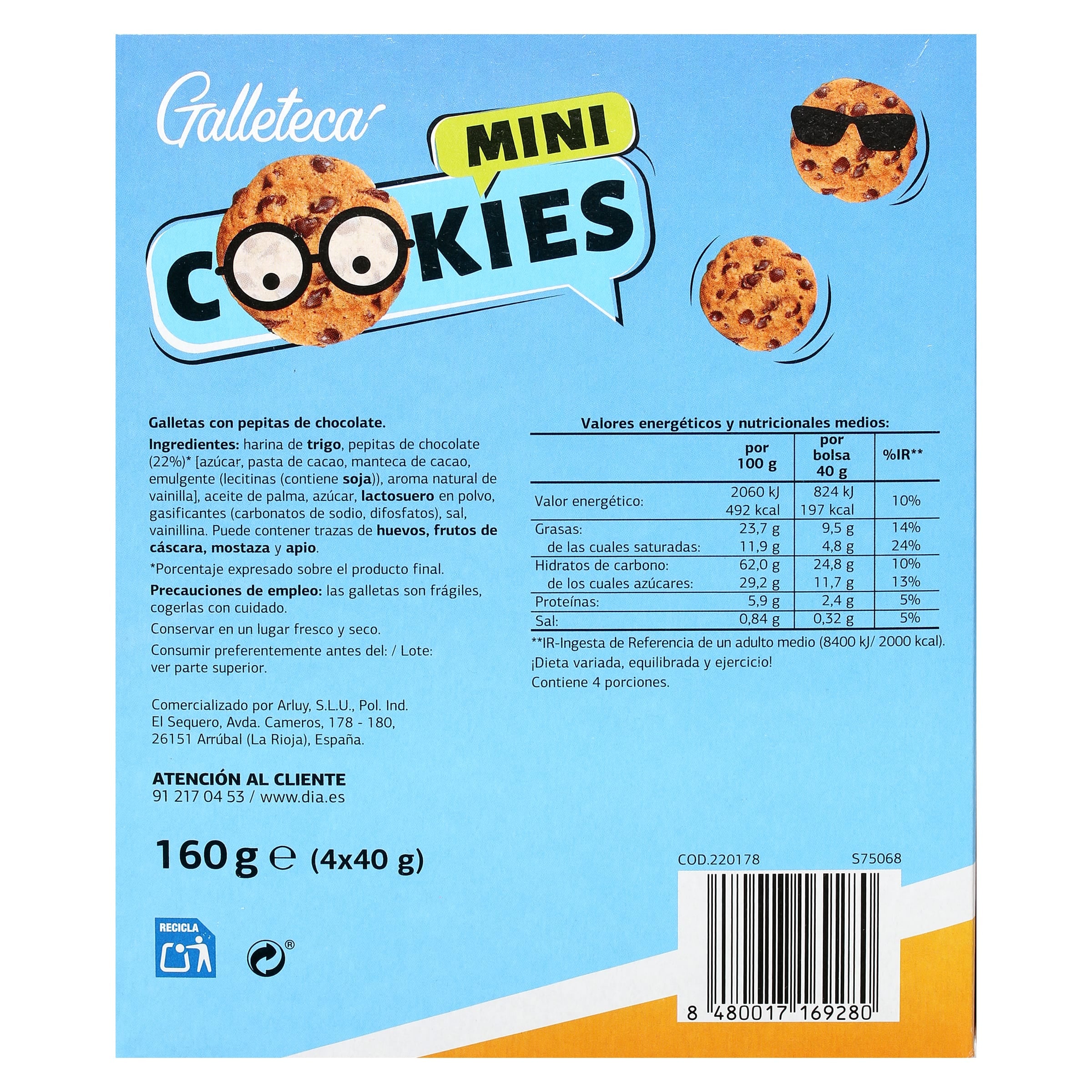 Mini galletas con pepitas de chocolate Galleteca de Dia 160 g