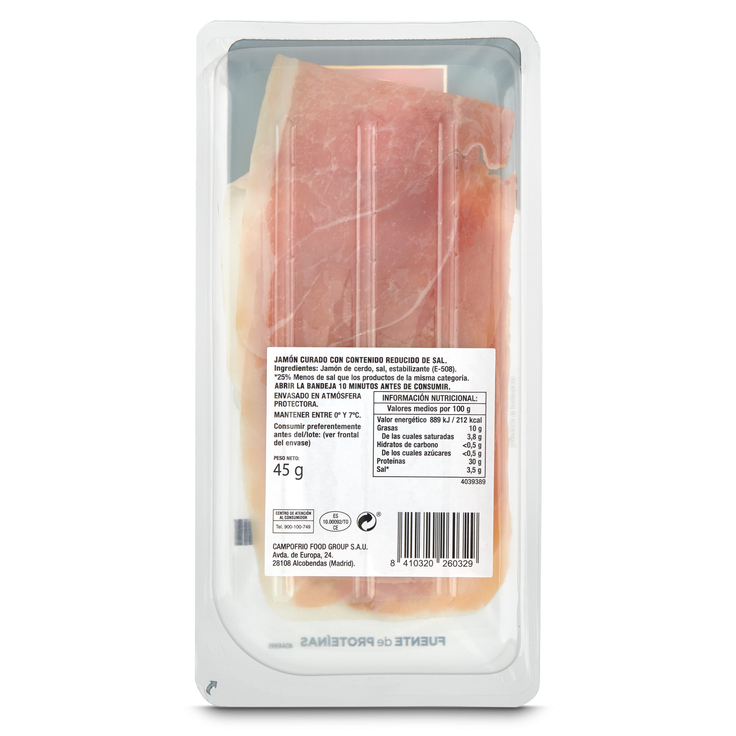 Jamón curado reducido en sal Navidul 45 g