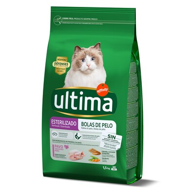 Alimento para gatos esterilizados anti bolas de pelo con pavo Ultima bolsa 1.5 Kg-0