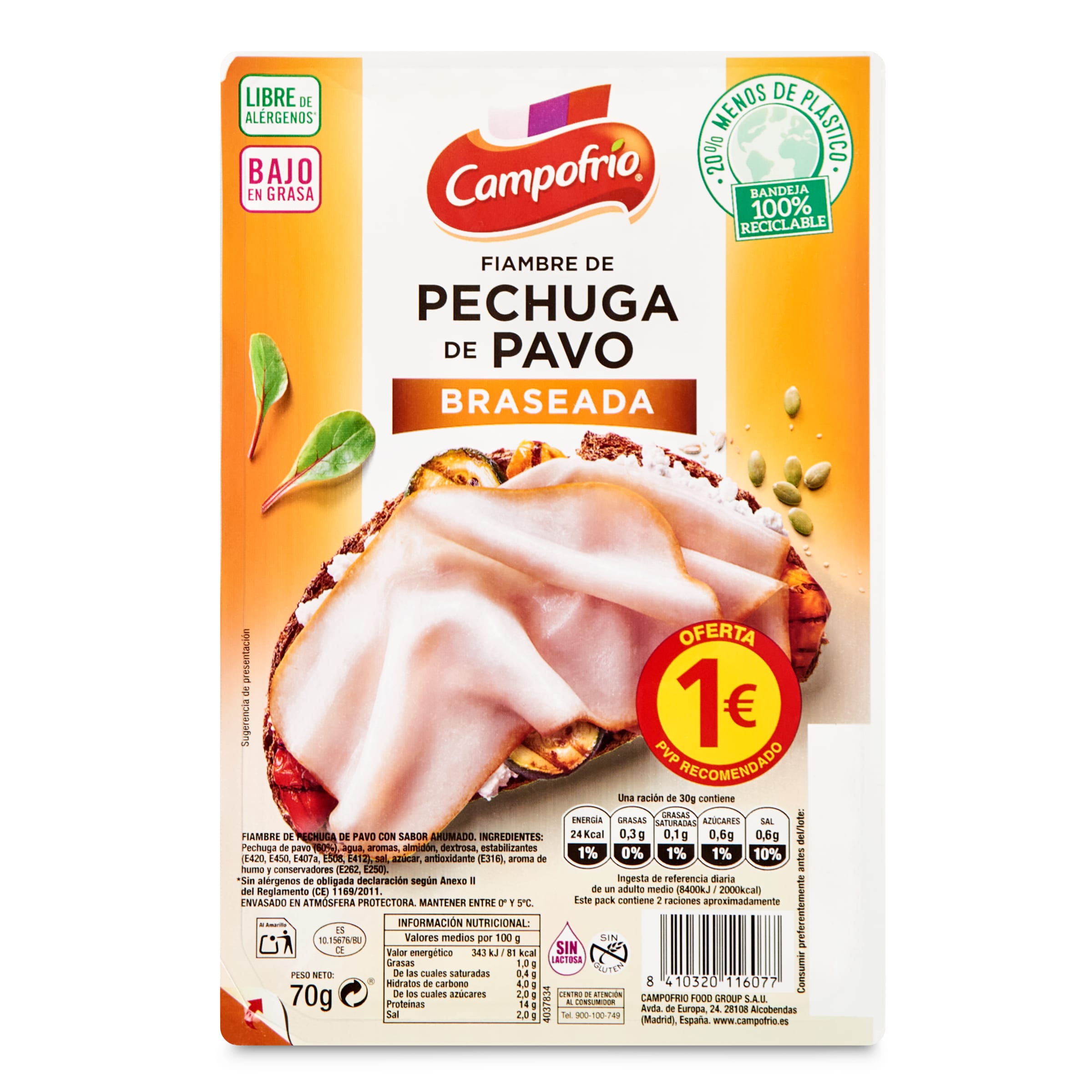 Pechuga de pavo braseada Campofrío Pavofrío sobre 70 g-0 Pechuga de pavo braseada Campofrío Pavofrío sobre 70 g-0