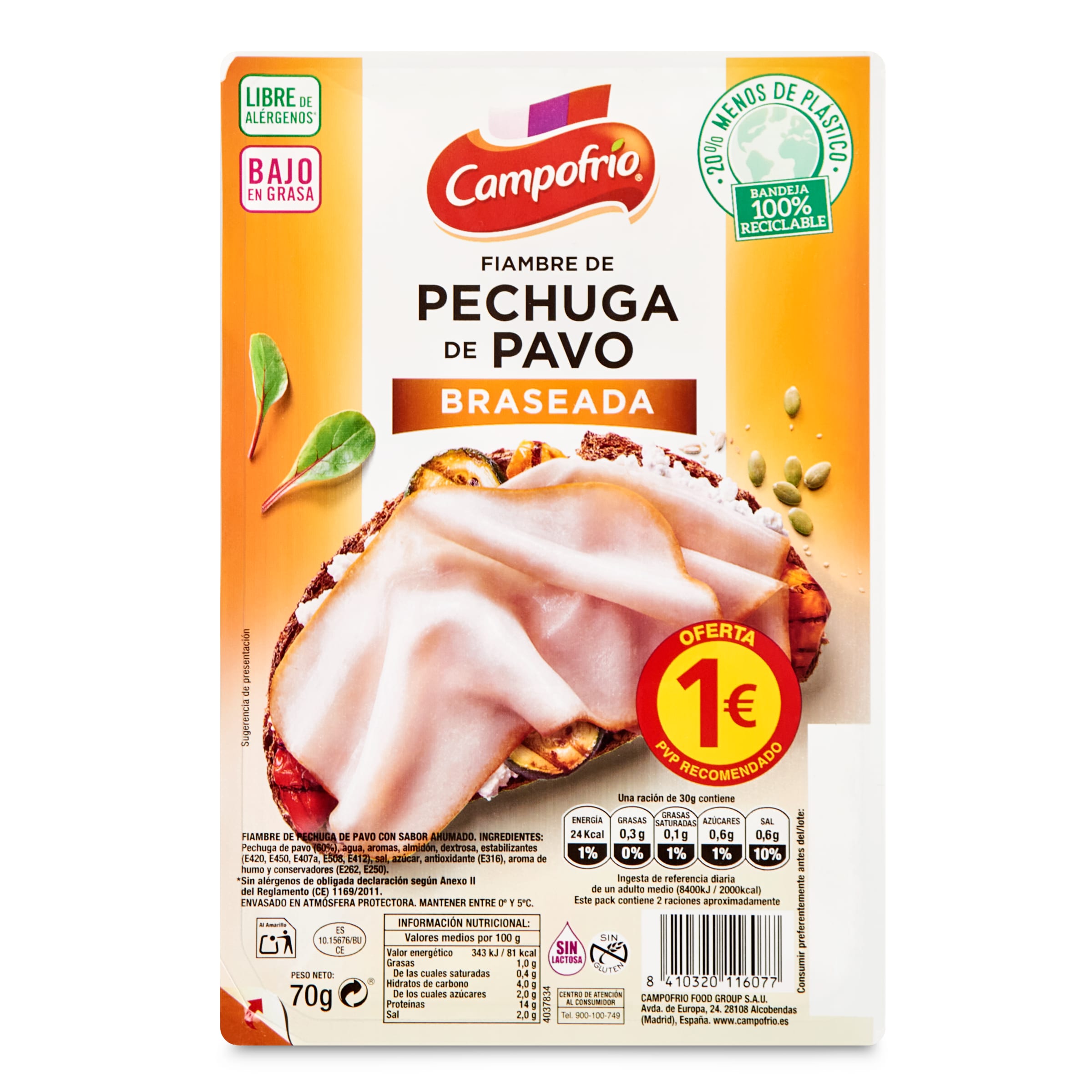 Pechuga de pavo braseada Campofrío Pavofrío sobre 70 g-0