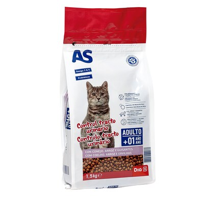 Alimento para gatos control tracto urinario con conejo, arroz y guisantes As Dia bolsa 1.5 Kg-0