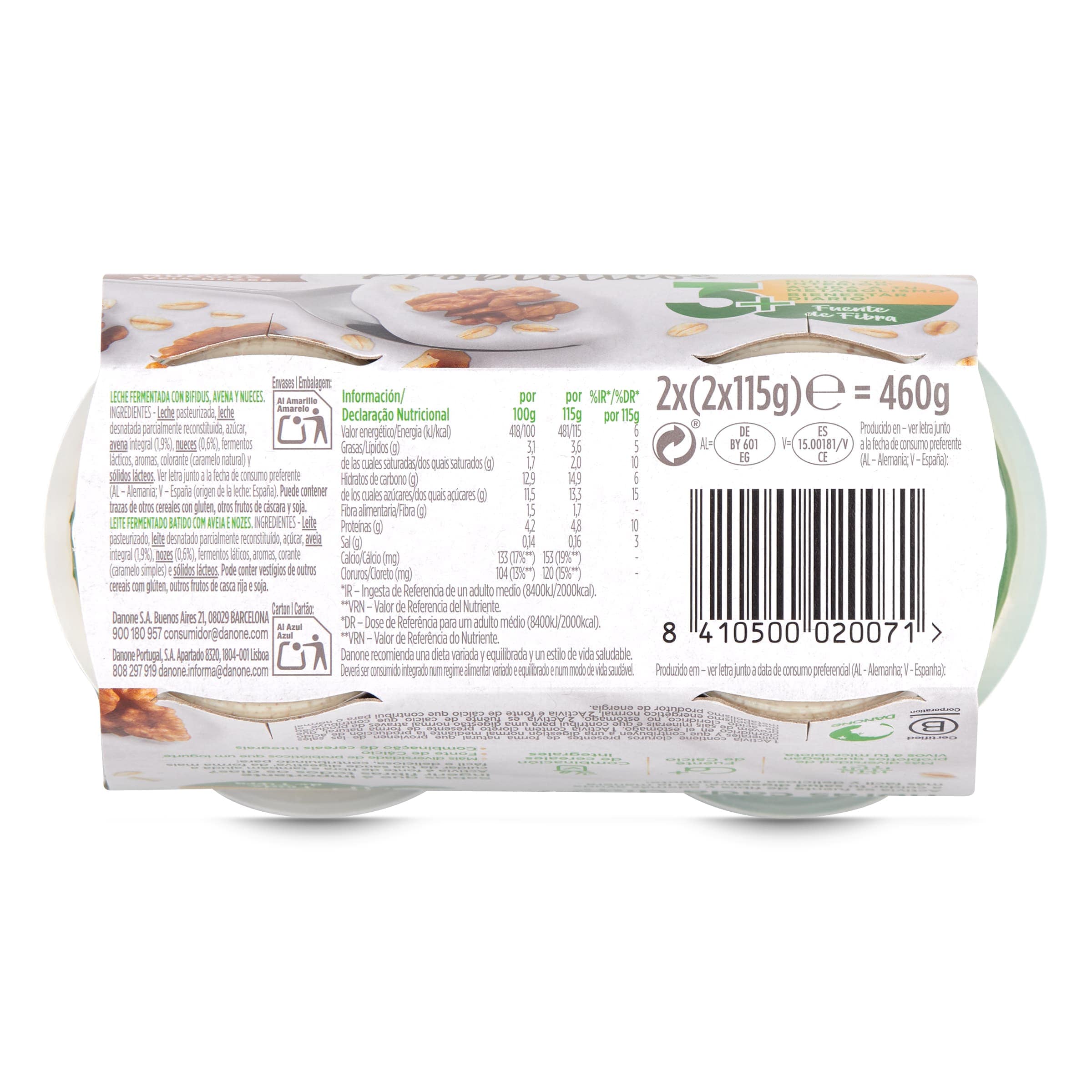 Bífidus con avena y nueces Activia 4 x 115 g