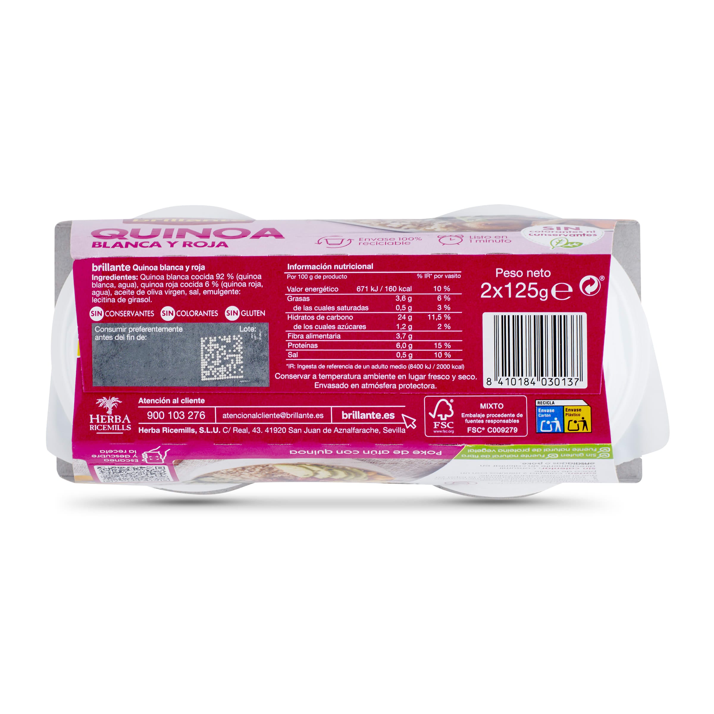 Vasos de quinoa blanca y roja Brillante 2 x 125 g
