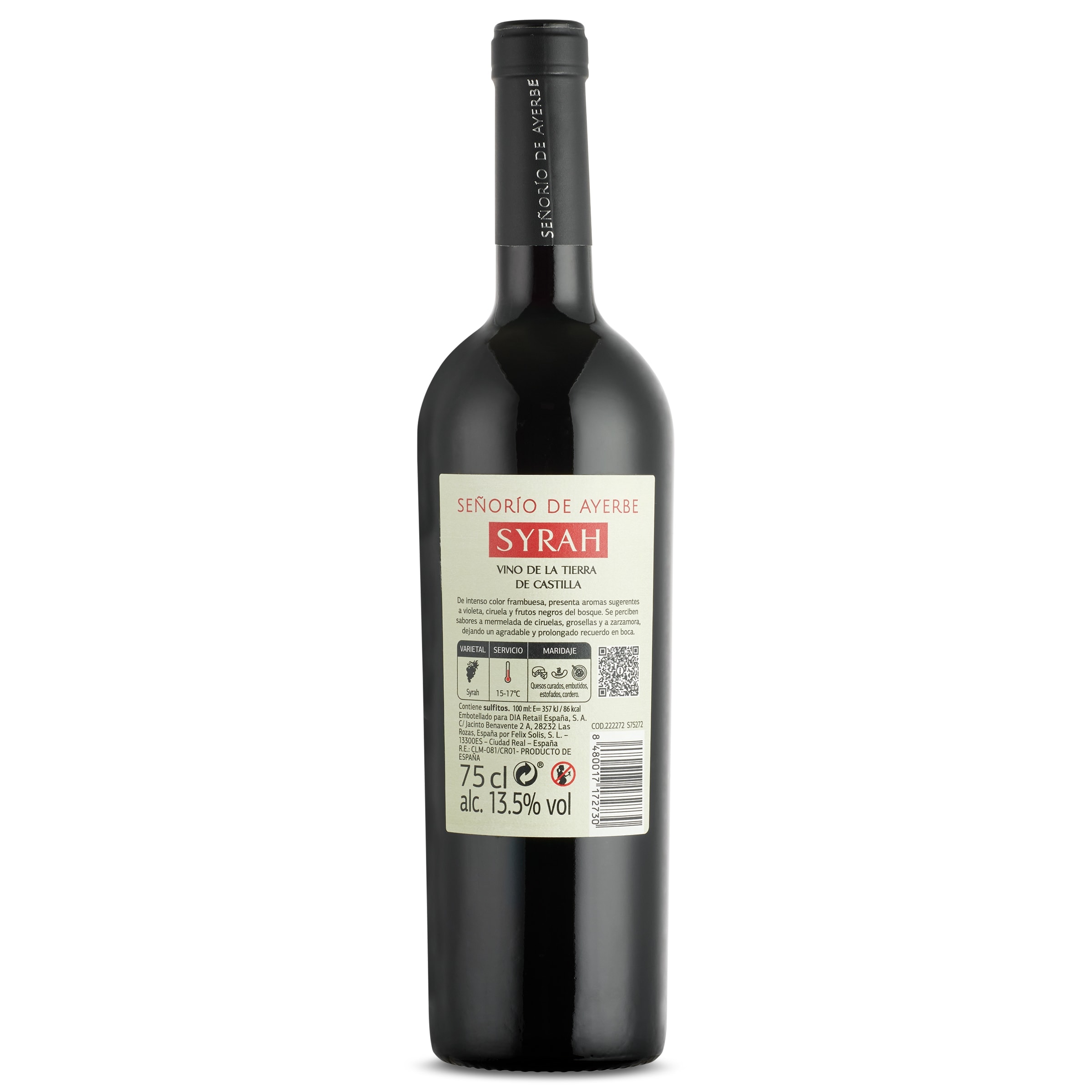 Vino tinto Syrah Señorío de Ayerbe 75 cl