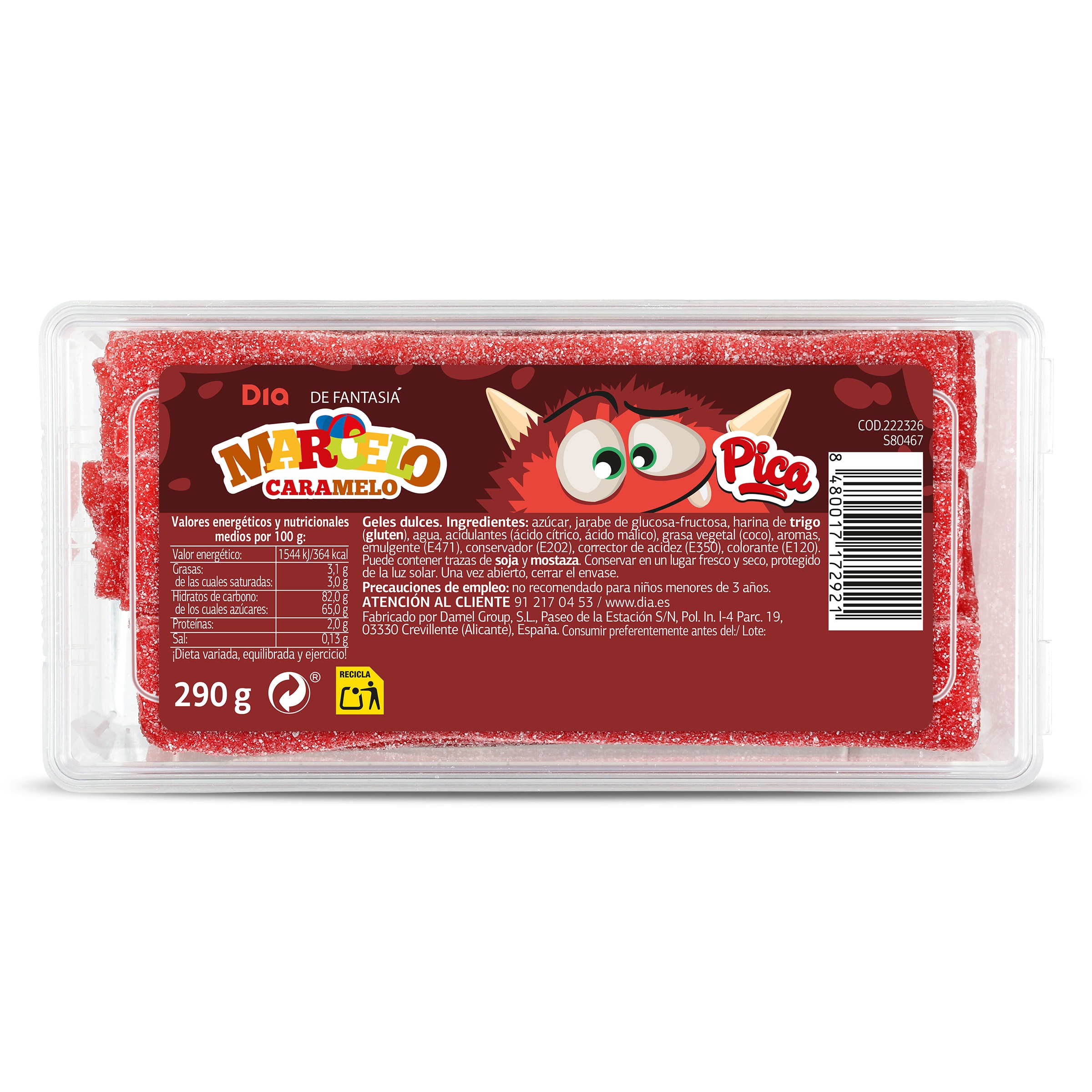 Golosinas cintas pica Dia Marcelo Caramelo 290 g