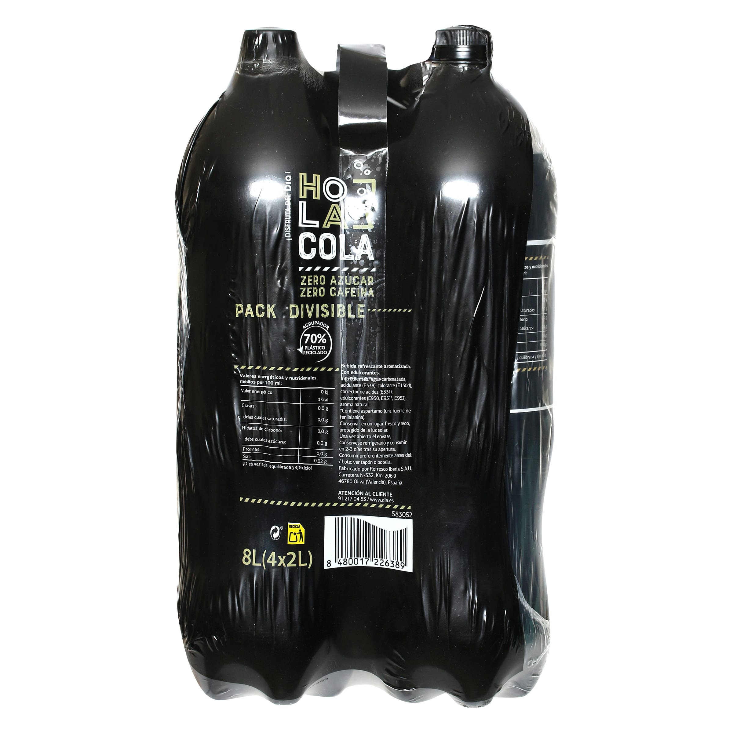 Refresco de cola zero sin cafeína Dia Hola Cola pack 4 x 2 L