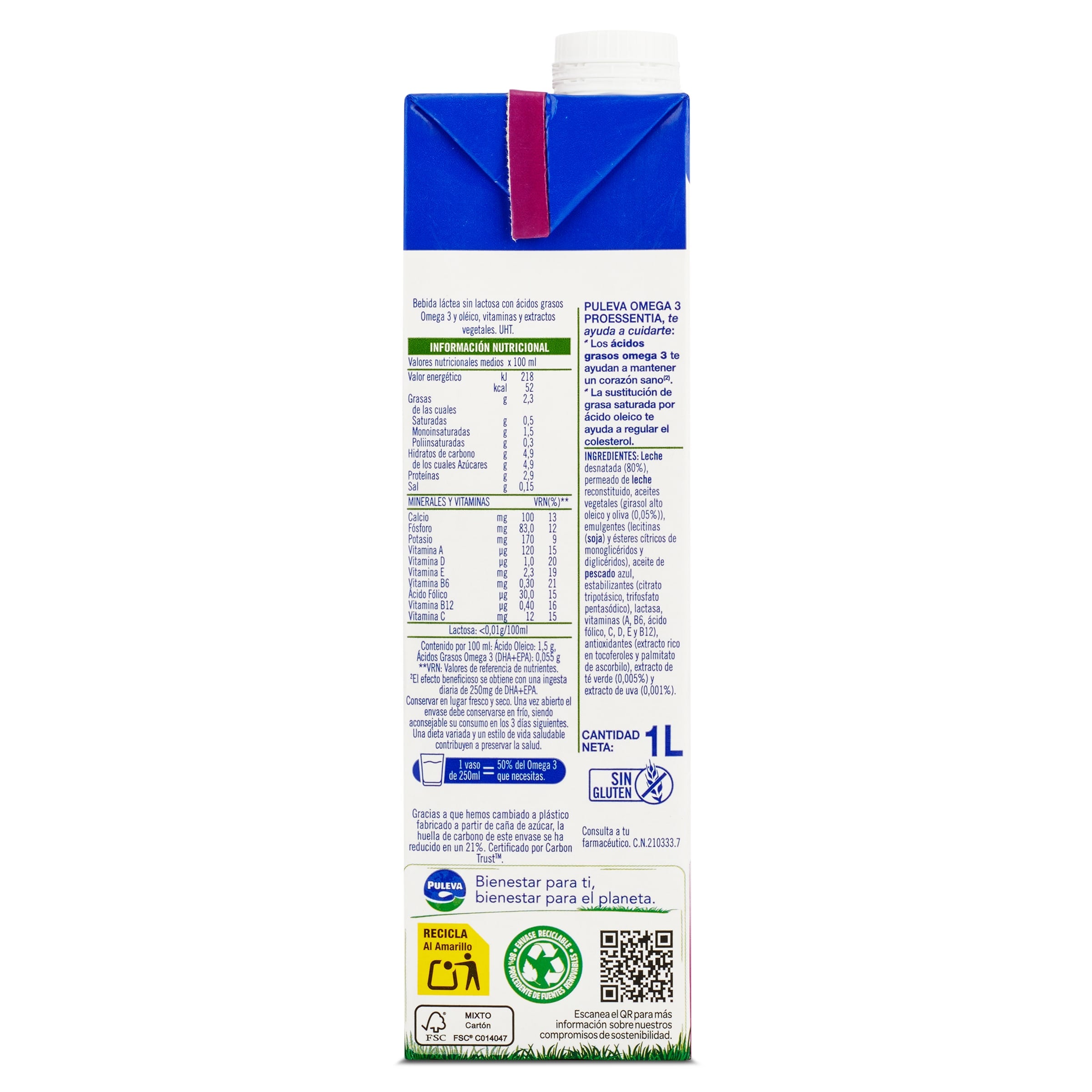 Bebida láctea omega 3 sin Lactosa Puleva 1 L