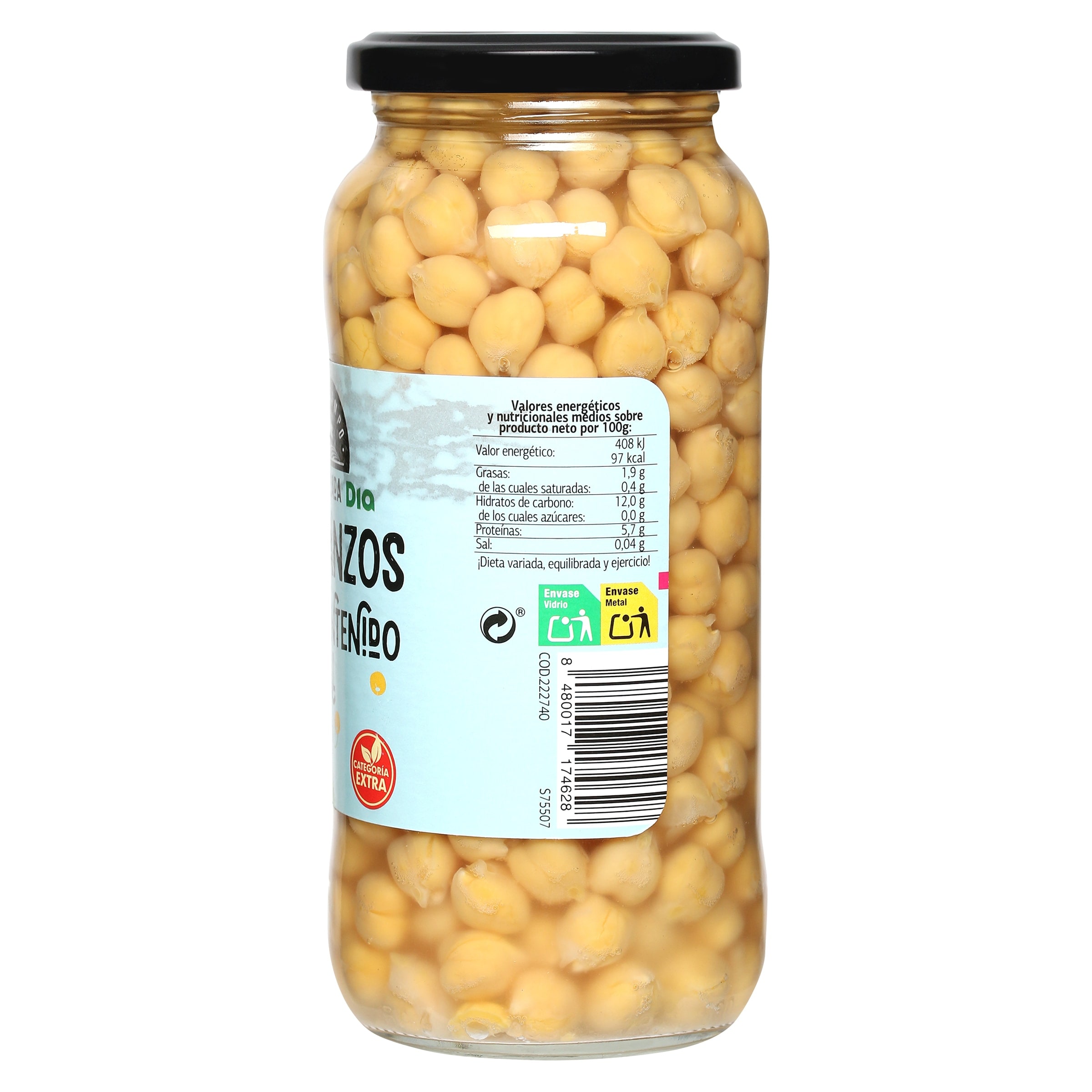 Garbanzos cocidos bajos en sal Dia Vegecampo 400 g