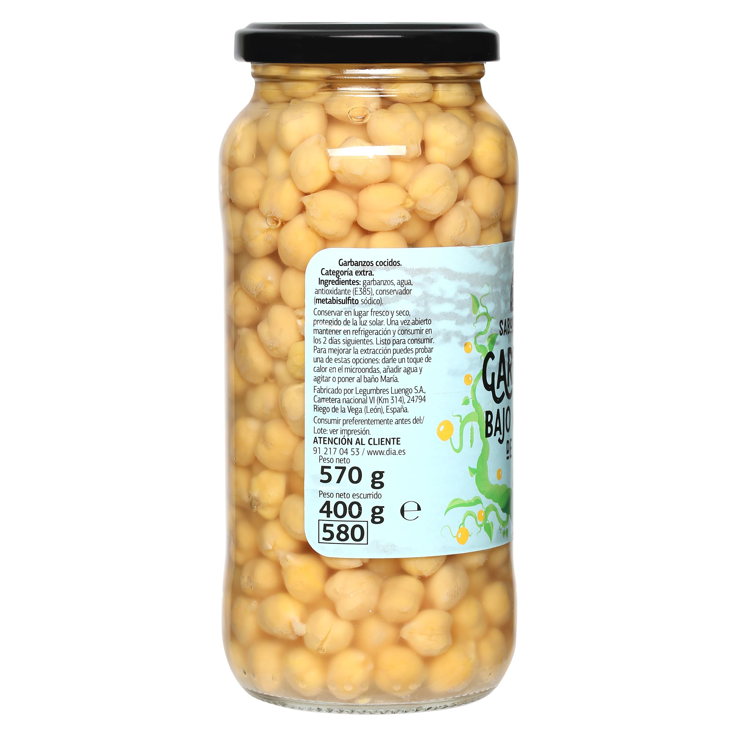 Garbanzos cocidos bajos en sal Dia Vegecampo 400 g