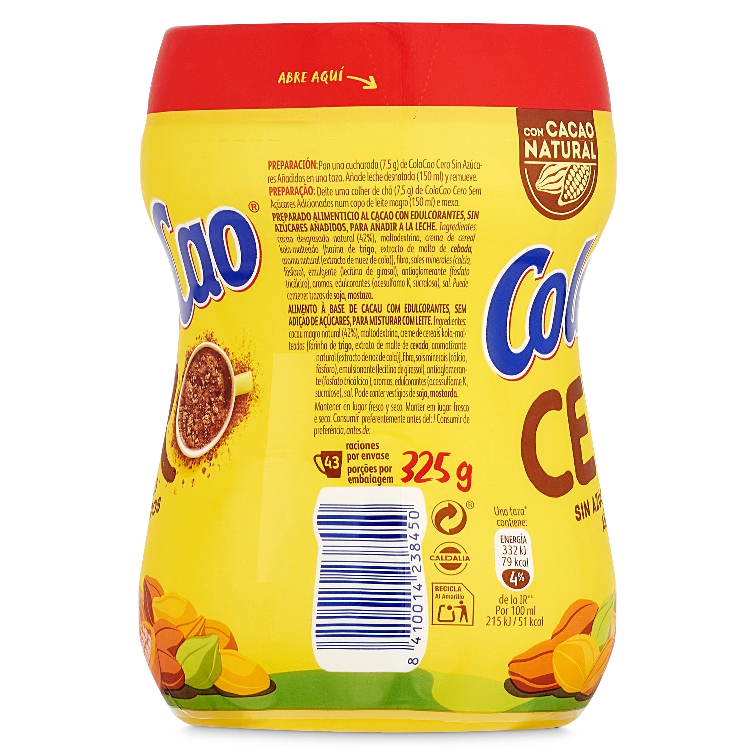 ColaCao 0% azúcares añadidos 325 g