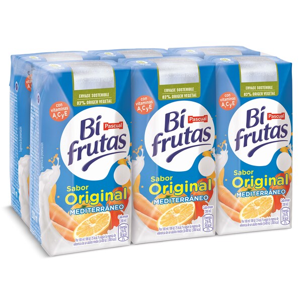 Bebida con Leche Mediterráneo Zero Bifrutas Pascual 6x200 Ml