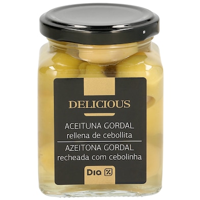 Aceitunas gordal rellena de cebollita Dia Delicious frasco 140 g-0