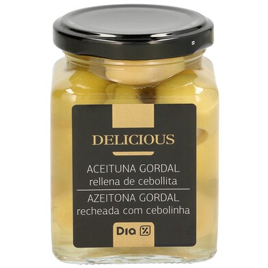 Aceitunas gordal rellena de cebollita Dia Delicious frasco 140 g-0