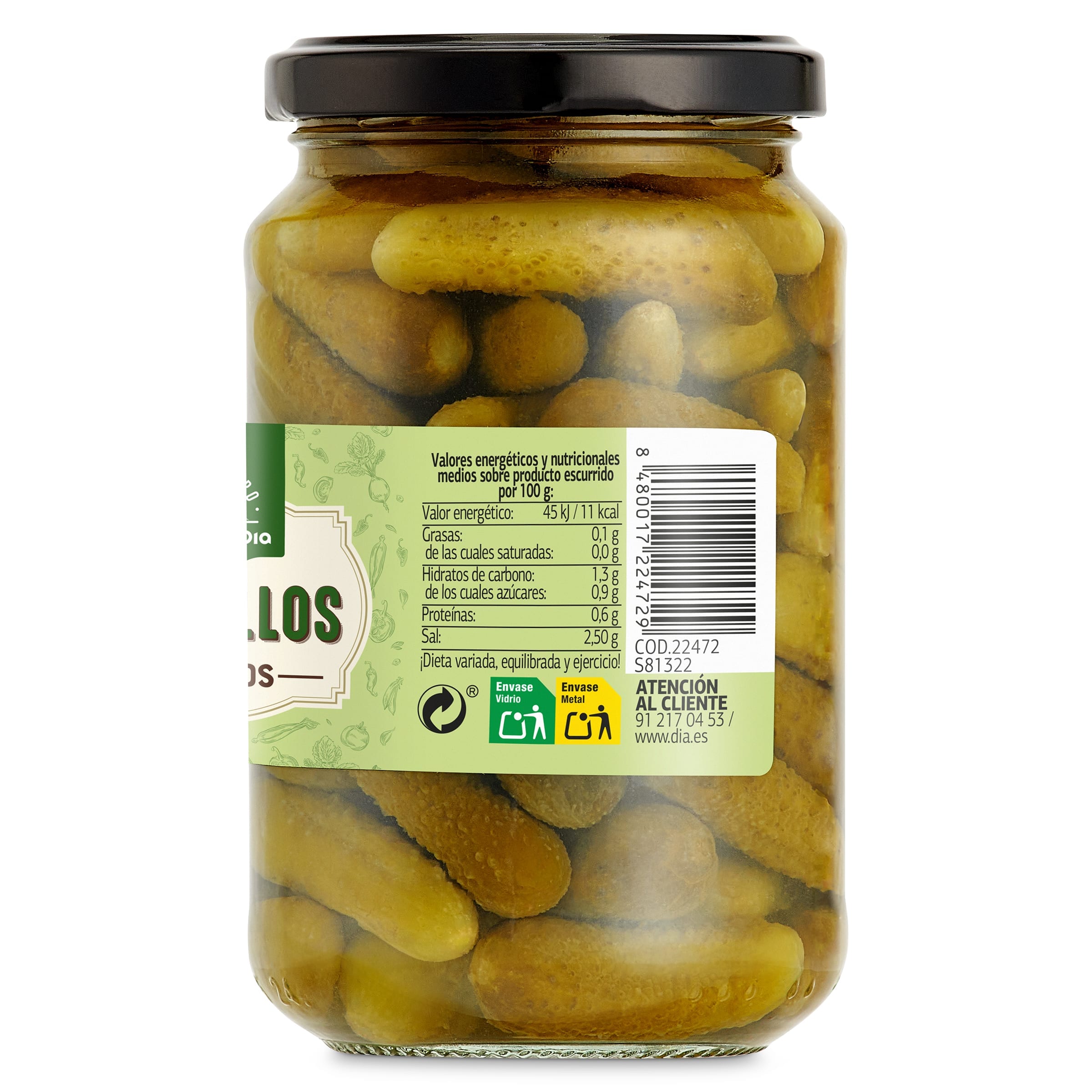 Pepinillos en vinagre pequeños Dia Vegecampo 180 g