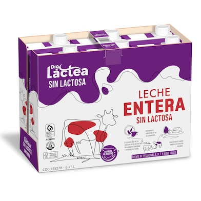 Leche entera sin lactosa Dia Láctea brik 6 x 1 l-0