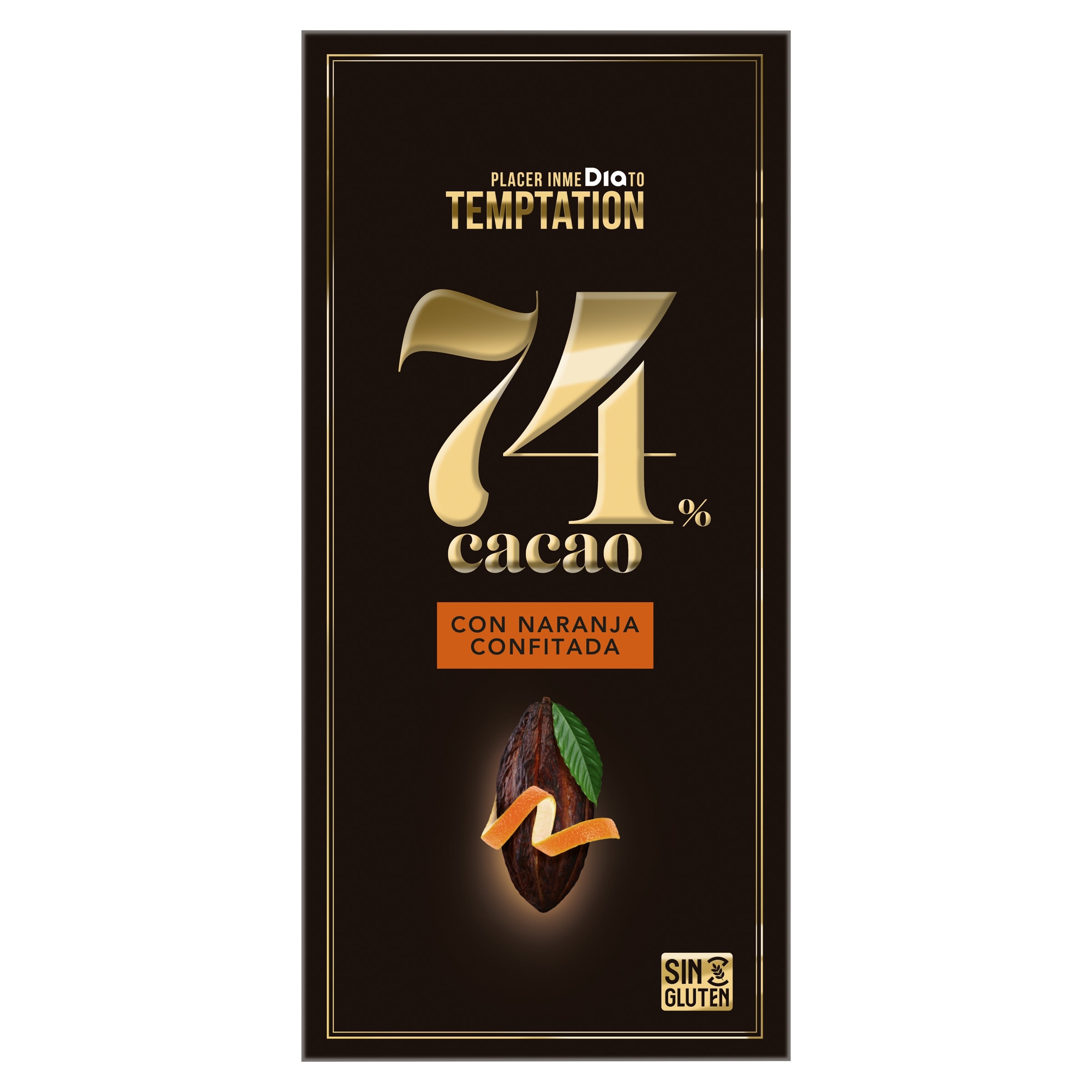 Chocolate negro 74% cacao con naranja confitada Dia Temptation 100 g