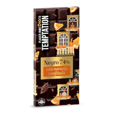 Chocolate negro 74% cacao con naranja confitada Temptation de Dia 100 g-0