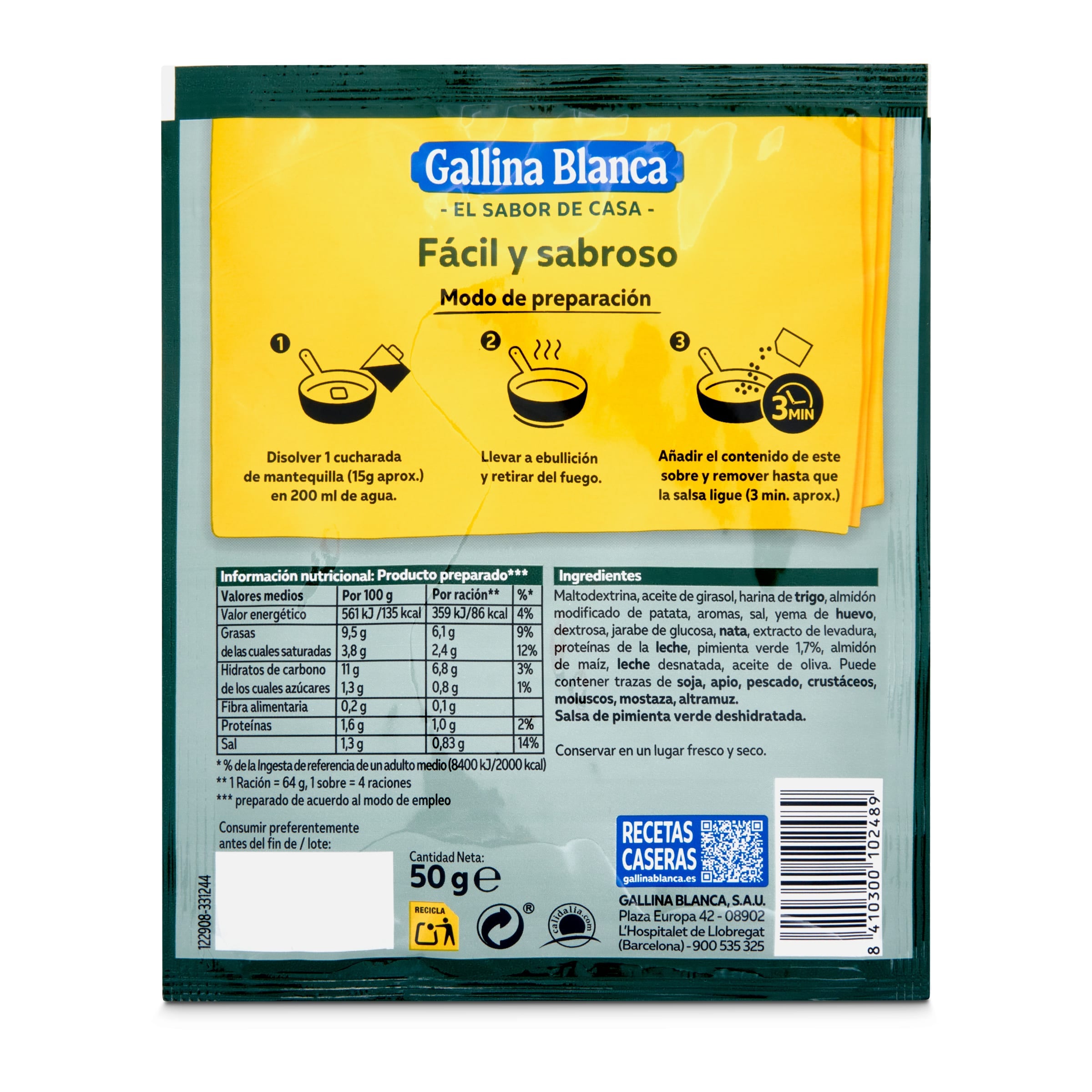 Salsa pimienta verde Gallina Blanca 59 g