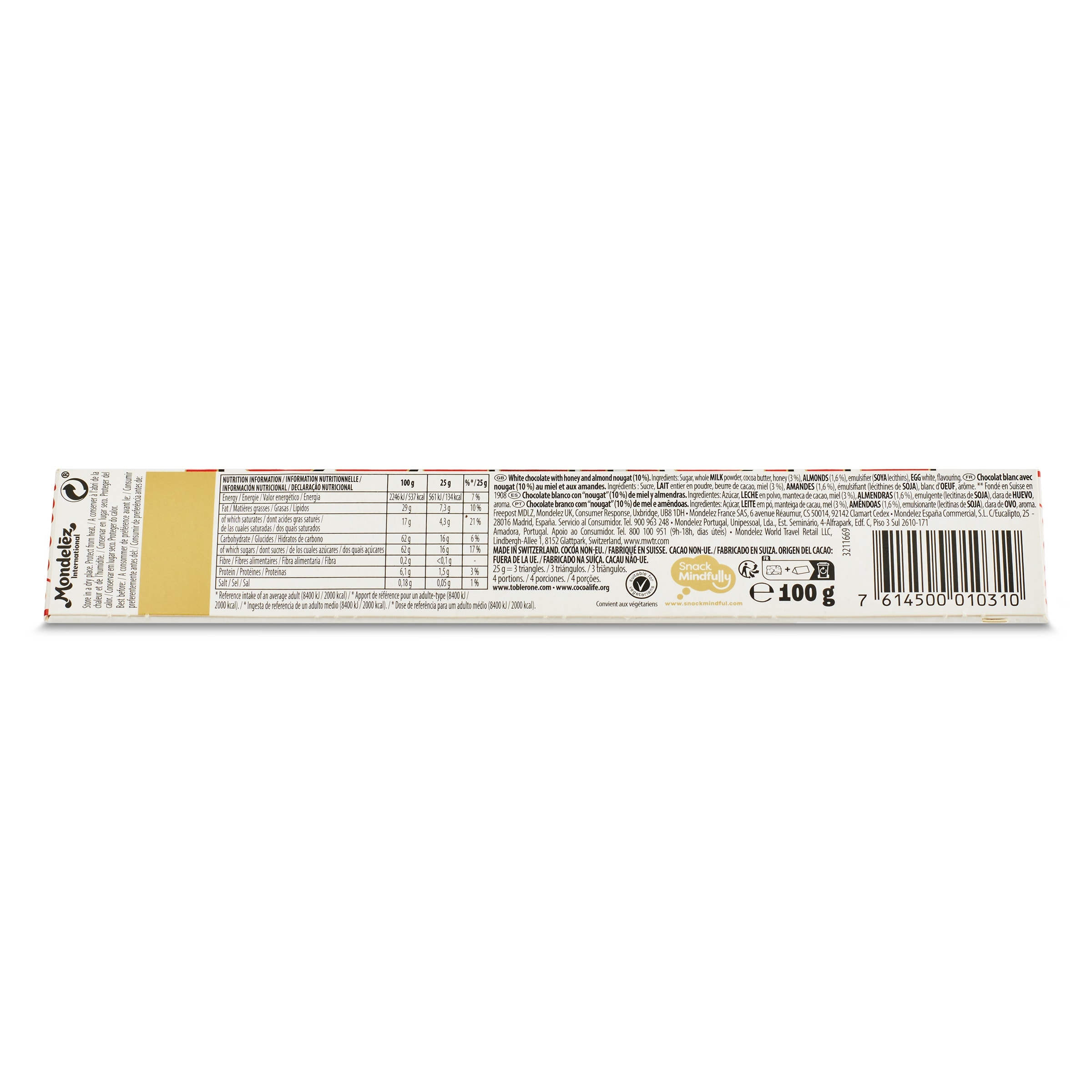 Chocolate blanco Toblerone 100 g
