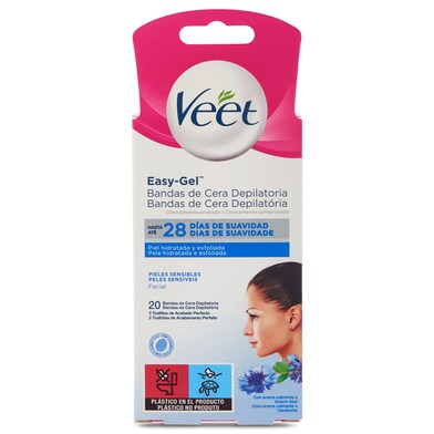 Bandas de cera depilatoria facial Veet caja 20 unidades-0