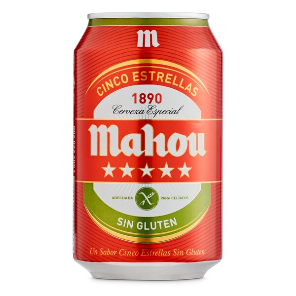 Cerveza sin Gluten Mahou 5 Estrellas Lata 33 Cl.