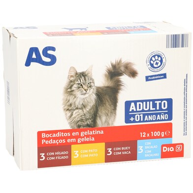 Bocaditos en gelatina para gatos adultos As Dia bolsa 1.2 Kg-0 Bocaditos en gelatina para gatos adultos As Dia bolsa 1.2 Kg-0