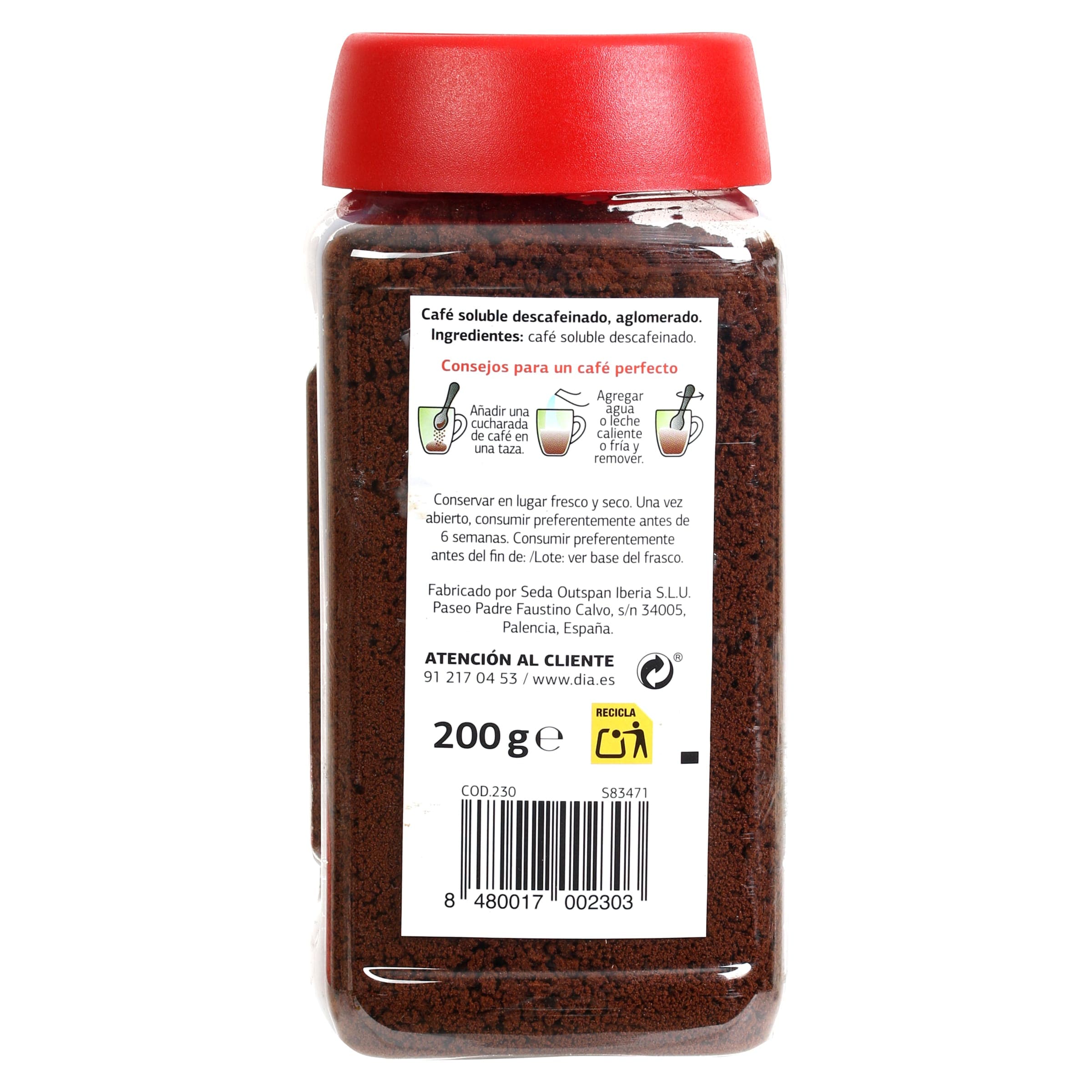 Café soluble descafeinado Dia Cafetería 200 g