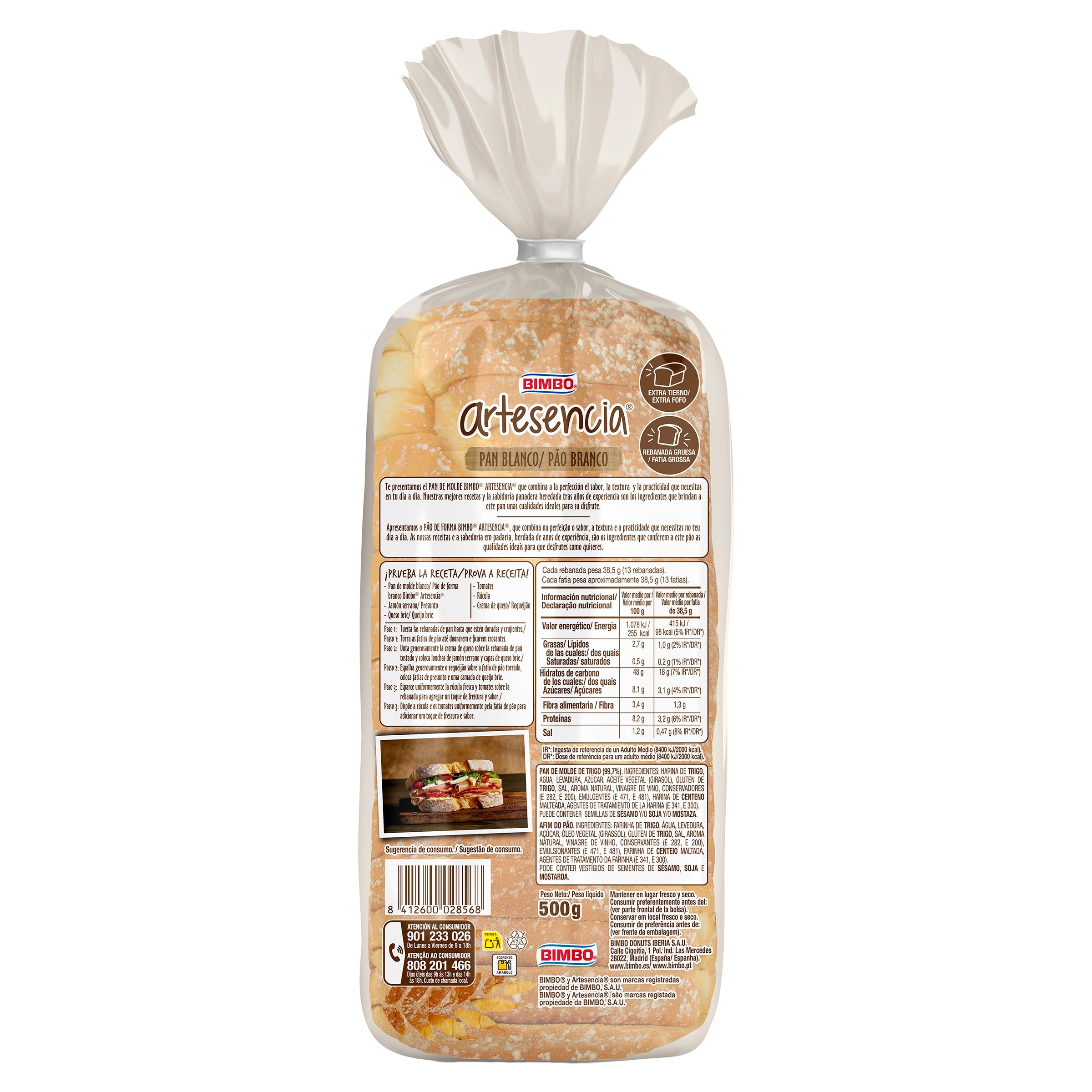 Pan de molde artesano Bimbo 500 g