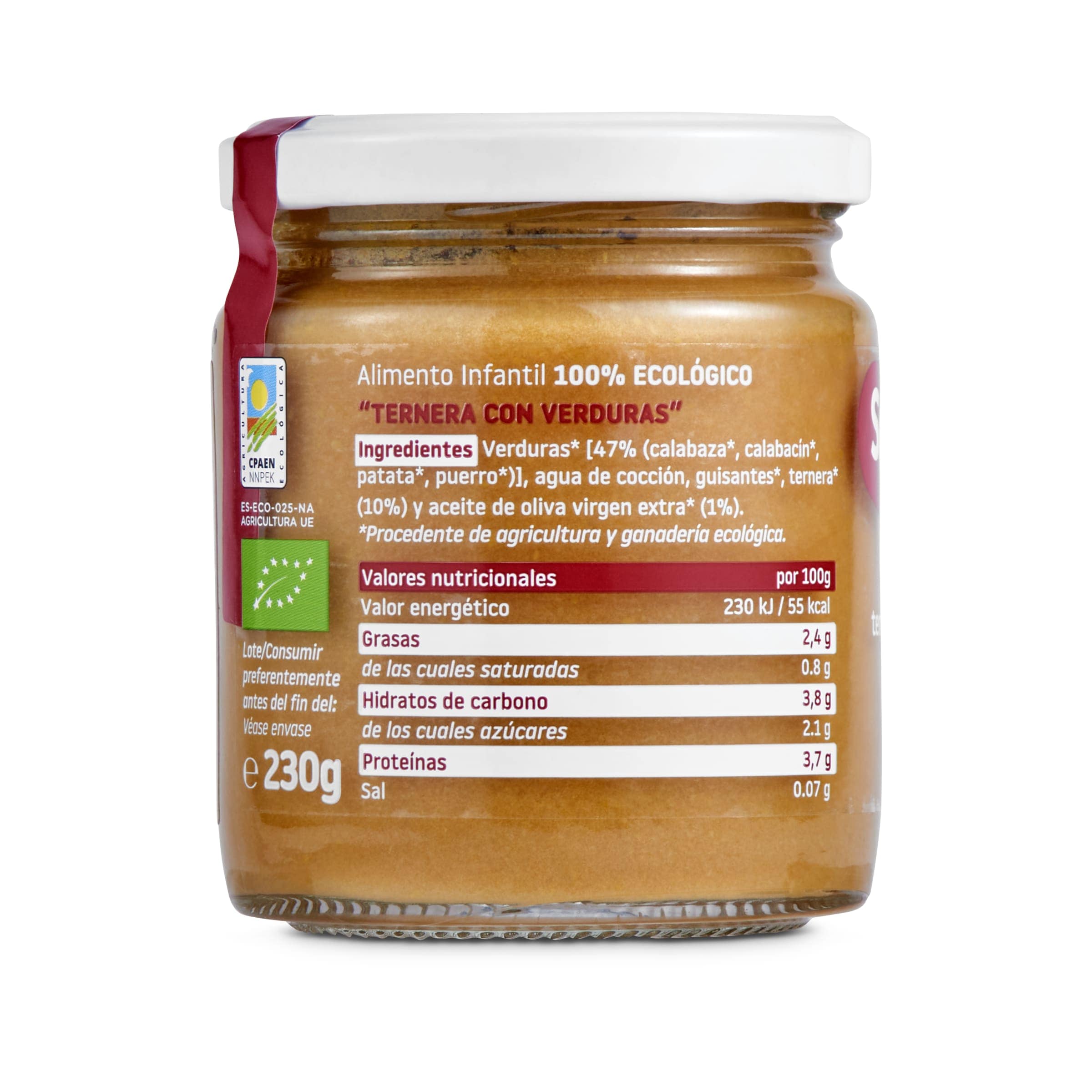 Puré de ternera con verduras 100% ecológico Smileat 230 g
