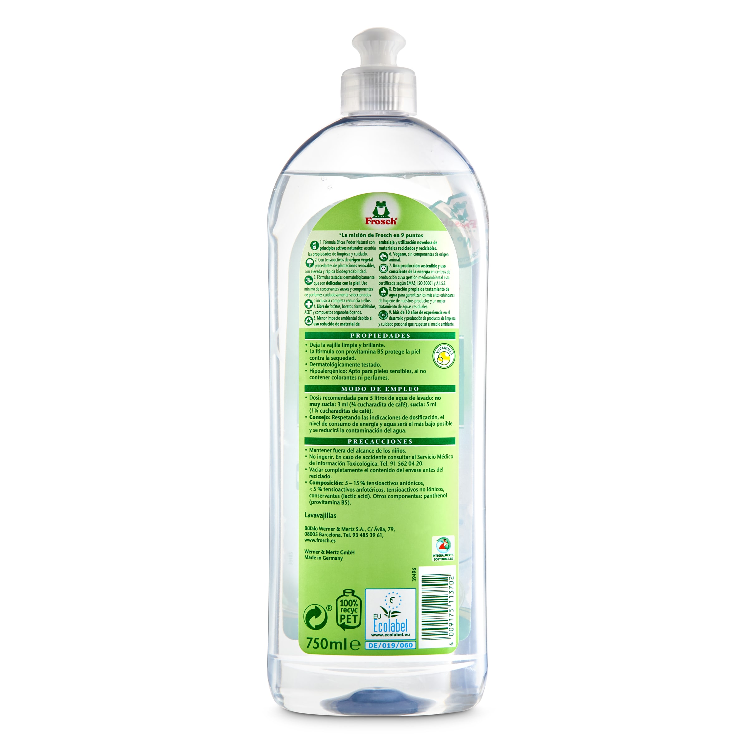 Lavavajillas manual ecológico hipoalergénico FROSCH botella 750 ml