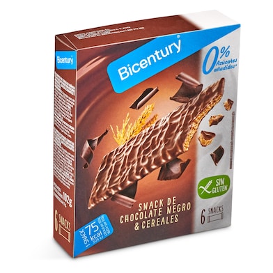 Barritas de cereales bañadas con chocolate negro sin azúcares Bicentury caja 102 g-0