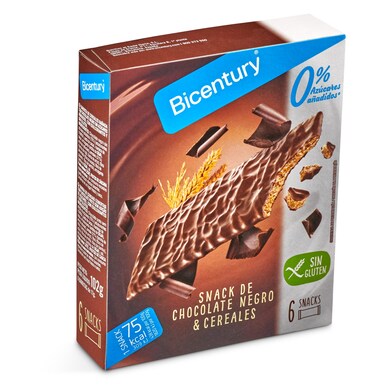 Barritas de cereales bañadas con chocolate negro sin azúcares Bicentury caja 102 g-0 Barritas de cereales bañadas con chocolate negro sin azúcares Bicentury caja 102 g-0